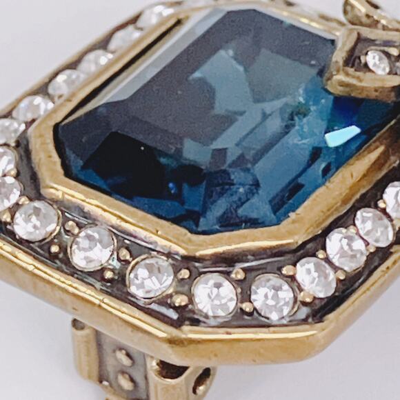 Vintage Signed Heidi Daus Blue Glass Bow Clip On Earrings Rhinestone Collectible - Picture 6 of 9